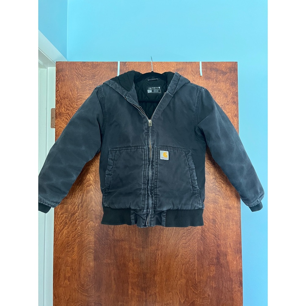 Carhartt Active Jacket Kids M 10-12 Black Good Canvas Hooded OJ8545-B